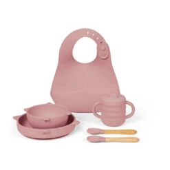Ickle Bubba Ickle Bubba 6 Piece Pig Silicone Feeding Set Includes Bowl, Plate, Bib, Cup & Cutlery - Pink