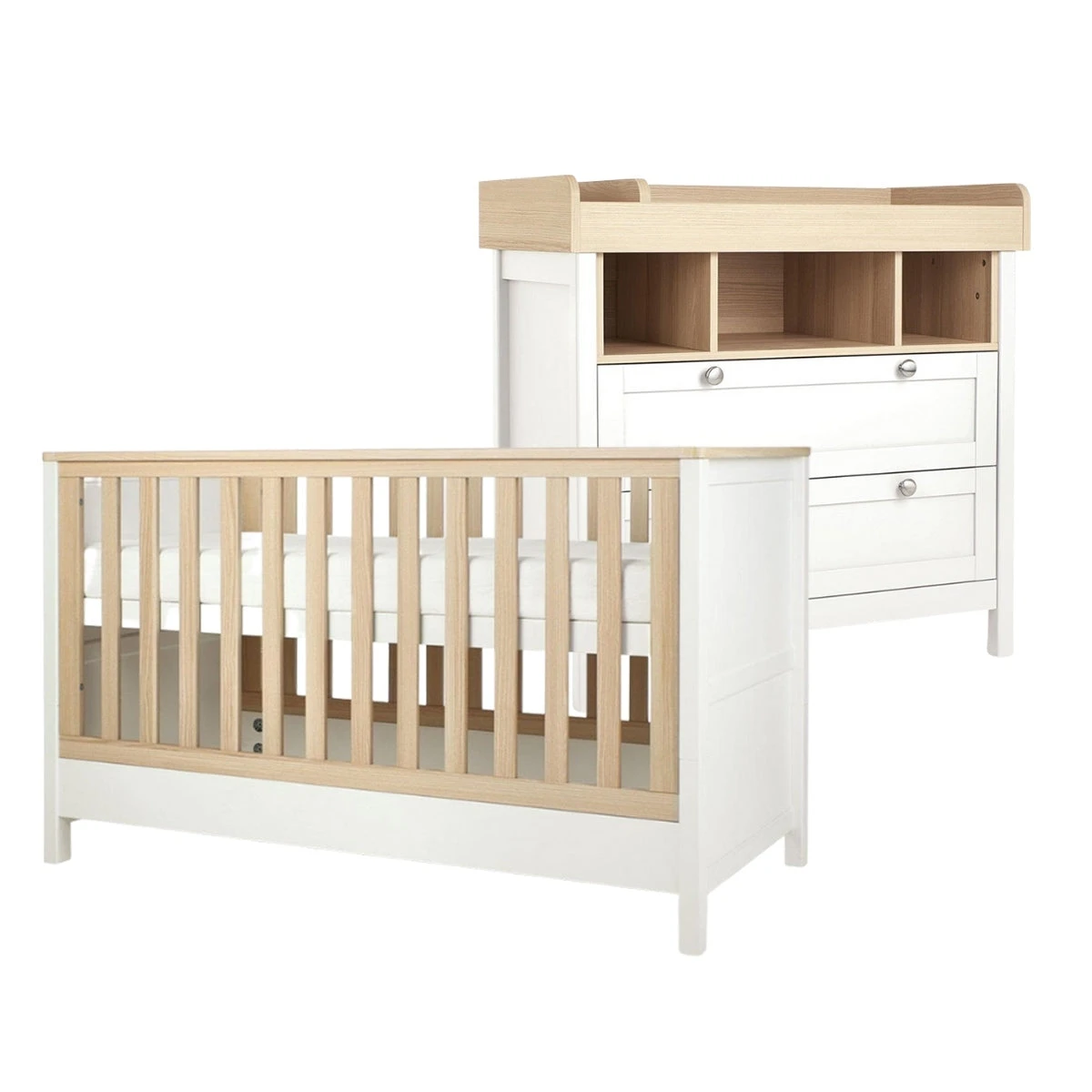 Mamas & Papas Mamas & Papas Harwell 2 Piece Nursery Furniture Set with Cot Bed and Dresser- White / Natural Mamas & Papas Mamas & Papas Harwell 2 Piece Nursery Furniture Set With Cot Bed And Dresser- White / Natural -Push Chair Expert Sales 8939 6