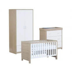 Babymore Babymore Luno 3 Piece Nursery Furniture Set With Cot Bed, Dresser And Wardrobe - Oak White