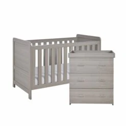 Babymore Babymore Caro 2 Piece Nursery Furniture Set With Cot Bed & Dresser - Grey Wash