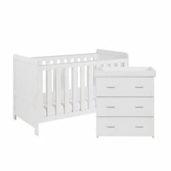 Babymore Babymore Caro 2 Piece Nursery Furniture Set With Cot Bed & Dresser - White Wash