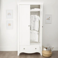 CuddleCo Cuddleco Clara Double Nursery Wardrobe - Satin White -Push Chair Expert Sales Clara 2 Double Door Wardrobe Open Nursery