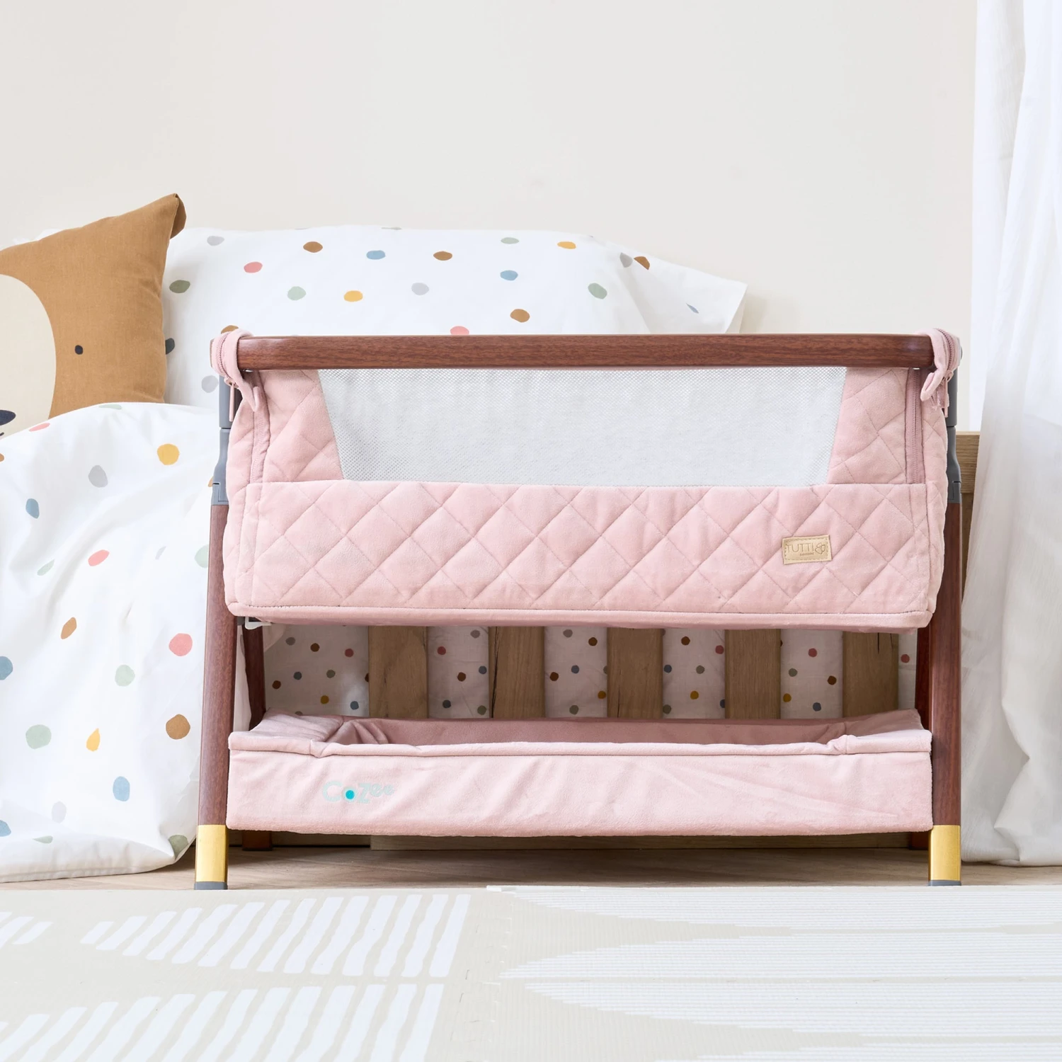Tutti Bambini Tutti Bambini CoZee Luxe Mini Me Play Crib - Walnut & Blush Tutti Bambini Tutti Bambini CoZee Luxe Mini Me Play Crib - Walnut & Blush -Push Chair Expert Sales Cozee mini me crib walnut and blush 3