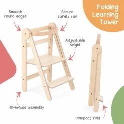 MamaToyz MamaToyz Folding Learning Tower Natural Beech Wood Montessori Child Safety Platform -Push Chair Expert Sales Folding Learning Tower annotated 1500