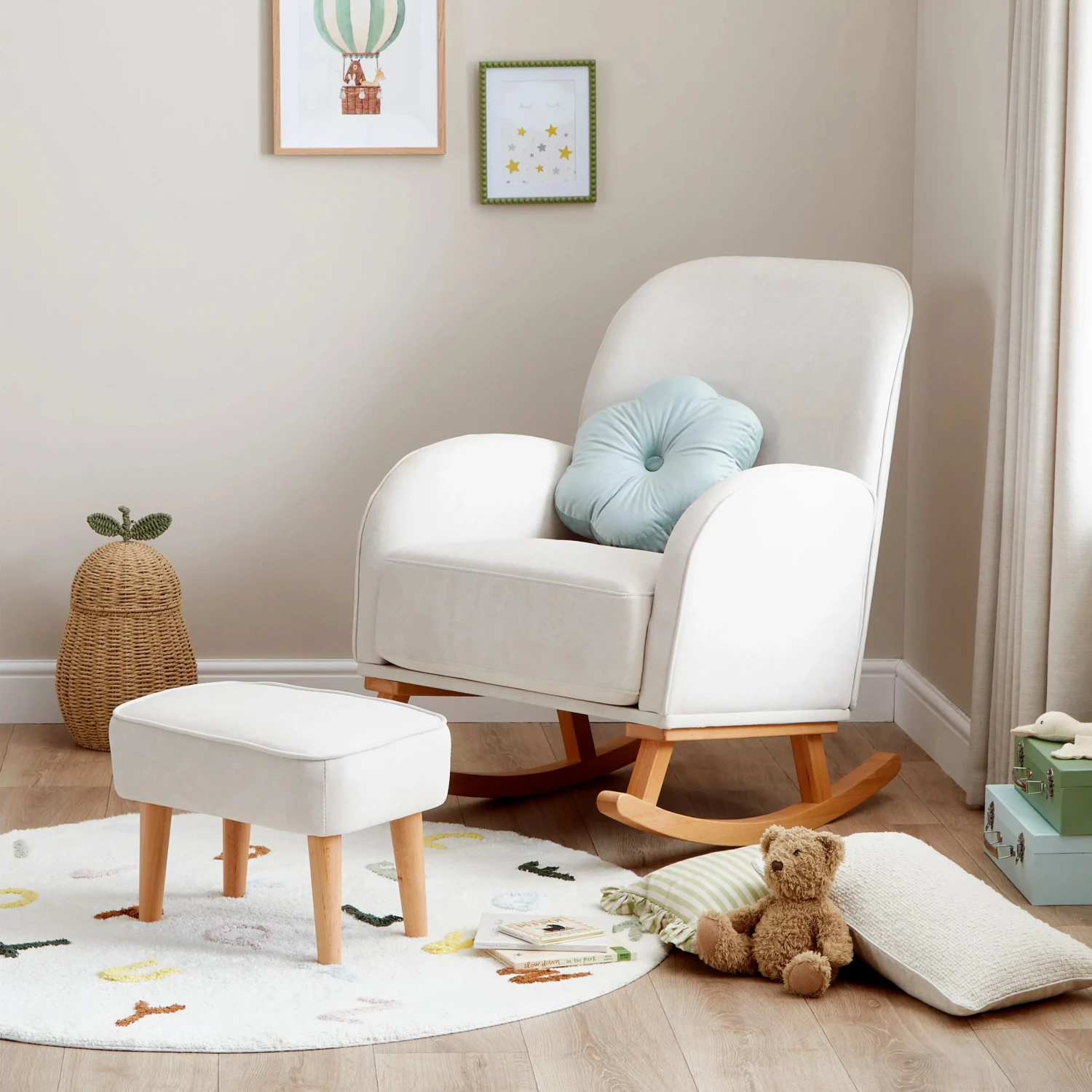 Babymore Babymore Freya Nursing Rocking Chair & Foot Stool – Cream Babymore Babymore Freya Nursing Rocking Chair & Foot Stool – Cream -Push Chair Expert Sales Freya Nursing Chair With Stool CREAM 1 scaled 1