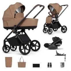 Venicci Venicci Claro Travel System Bundle With Accessories, Cybex Cloud T & ISOFIX Base - Caramel