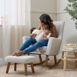 Tutti Bambini Tutti Bambini Jonah Luxe Rocking Chair And Foot Stool - Boucle Mushroom