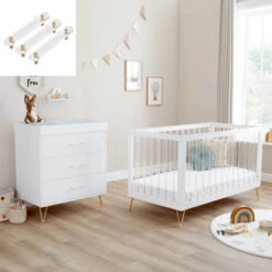 Babymore Babymore Kimi XL 3 Piece Nursery Furniture Set With Cot Bed, Dresser & Wardrobe - Acrylic -Push Chair Expert Sales Kimi XL Acrylic 2 Piece Room Set 2F 740x740 1