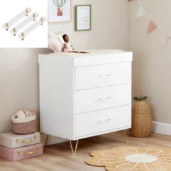 Babymore Babymore Kimi XL 3 Piece Nursery Furniture Set With Cot Bed, Dresser & Wardrobe - Acrylic -Push Chair Expert Sales Kimi XL Acrylic 2 Piece Room Set 4F 740x740 1