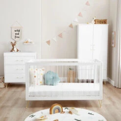 Babymore Babymore Kimi XL 3 Piece Nursery Furniture Set With Cot Bed, Dresser & Wardrobe - Acrylic -Push Chair Expert Sales Kimi XL Acrylic 3 Piece Room Set 1 740x740 1
