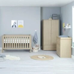 Babymore Babymore Luno 3 Piece Nursery Furniture Set With Cot Bed, Dresser And Wardrobe - Oak -Push Chair Expert Sales Luno 3 piece room set OAK no drawer1 scaled 740x740 1