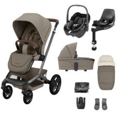 Maxi-Cosi Maxi Cosi Fame Complete Travel System Bundle With Accessories, Pebble 360 Car Seat And ISOFIX Base - Twillic Truffle