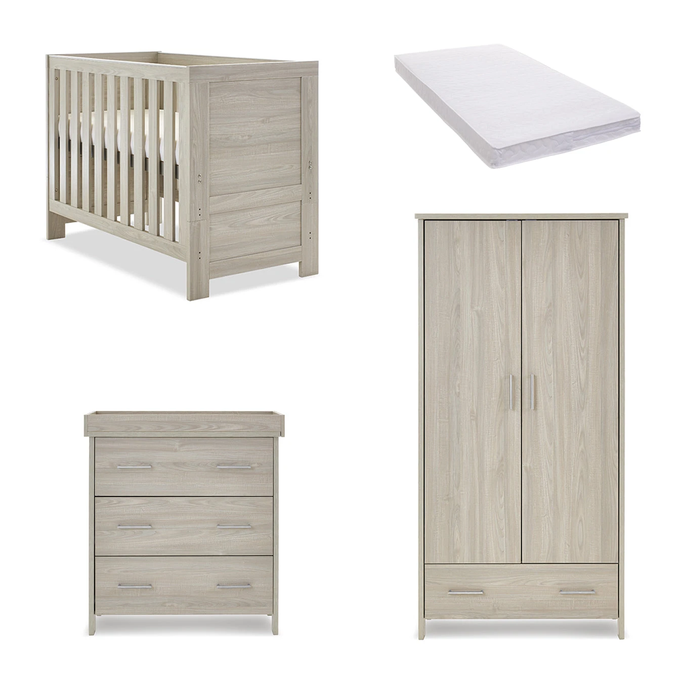 Obaby Obaby Nika Mini 3 Piece Nursery Furniture Set with Cot Bed, Dresser & Wardrobe – Grey Wash Obaby Obaby Nika Mini 3 Piece Nursery Furniture Set With Cot Bed, Dresser & Wardrobe – Grey Wash -Push Chair Expert Sales Obaby Nika Mini 3pc GREY pocket sprung mattress