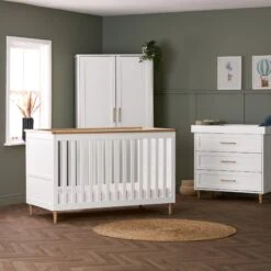 Obaby Obaby Orla 3 Piece Nursery Furniture Set With Cot Bed, Dresser And Wardrobe - White & Oak -Push Chair Expert Sales Obaby Orla 3 Pc Nursery Set no props Square