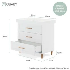 Obaby Obaby Orla Dresser/Changing Unit - White & Oak -Push Chair Expert Sales OrlaChangingUnit WhiteDimensions 01