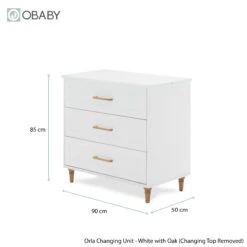 Obaby Obaby Orla Dresser/Changing Unit - White & Oak -Push Chair Expert Sales OrlaChangingUnit WhiteDimensions 02
