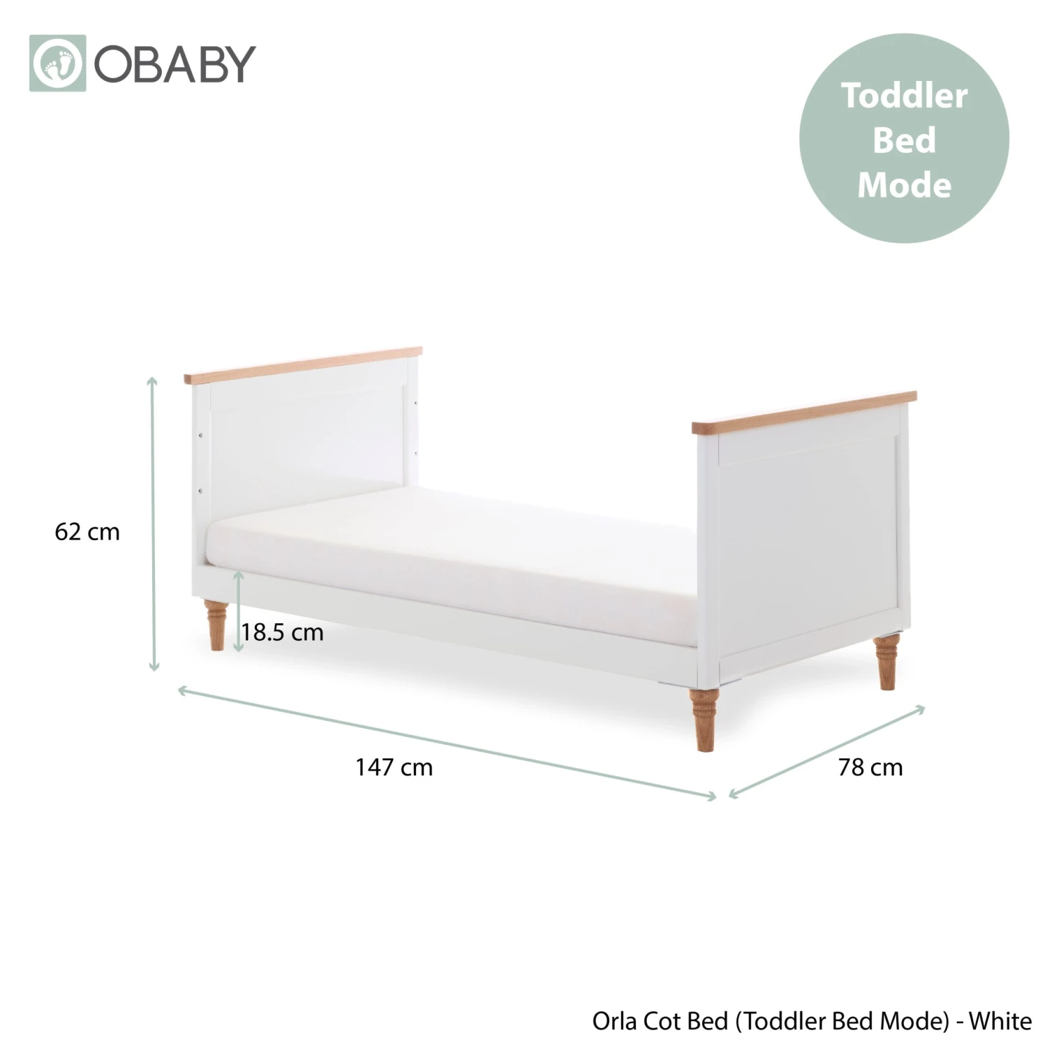 Obaby Obaby Orla Cot Bed - White & Oak Obaby Obaby Orla Cot Bed - White & Oak -Push Chair Expert Sales OrlaCotBed WhiteDimensions 02 scaled