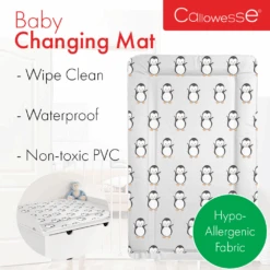 Callowesse Callowesse Soft Foam Baby Changing Mat - Grey Penguin -Push Chair Expert Sales Penguins Text