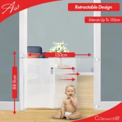 Callowesse Callowesse Air2 Retractable Stair Safety Gate 0-150cm – White -Push Chair Expert Sales Retractable 150 png