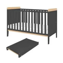 Tutti Bambini Tutti Bambini Rio Cot Bed With Cot Top Changer & Mattress - Slate Grey & Oak