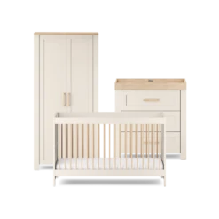Silver Cross Silver Cross Seville 3 Piece Nursery Furniture Set With Convertible Cot To Toddler Bed, Dresser & Double Wardrobe