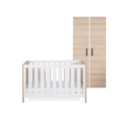Silver Cross Silver Cross Finchley 2 Piece Nursery Furniture Set With Convertible Cot Bed And Double Wardrobe - Nordic White / Oak