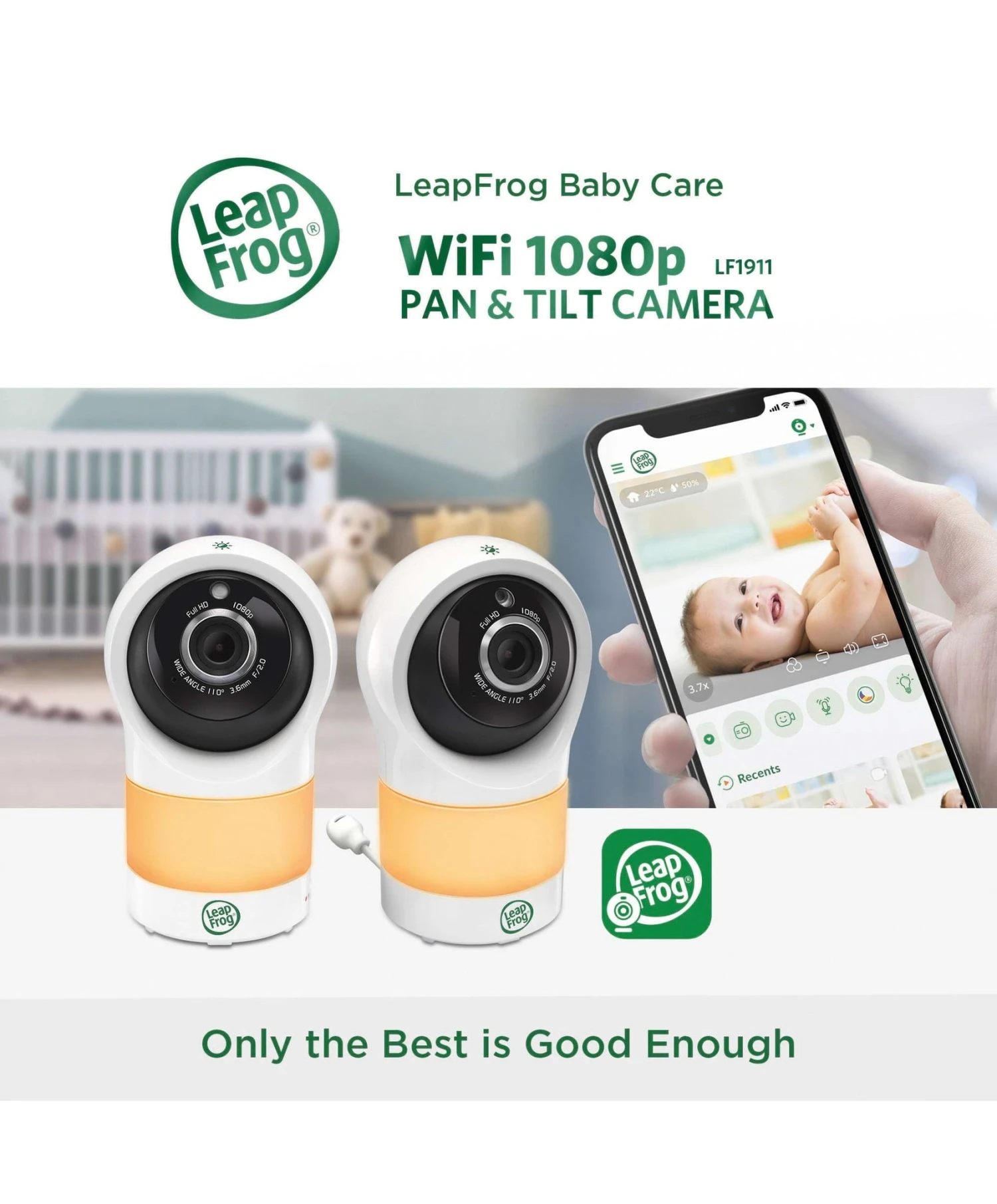 Leapfrog LeapFrog LF1911HD Smart Wi-Fi Baby Monitor with Colour Night Vision Leapfrog LeapFrog LF1911HD Smart Wi-Fi Baby Monitor With Colour Night Vision -Push Chair Expert Sales leapfrog leapfrog lf1911 hd baby monitor with motorized pan tilt camera white 36239446573221 1024x1024 2x fd62b82d 823a 42fe a785 9970460eb15d