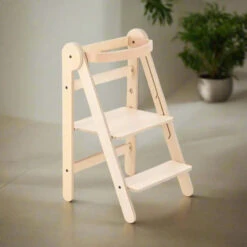 MamaToyz MamaToyz Folding Learning Tower Natural Beech Wood Montessori Child Safety Platform -Push Chair Expert Sales learning tower