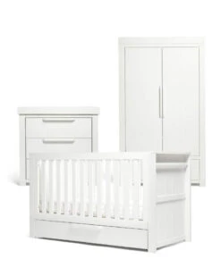 Mamas & Papas Mamas & Papas Franklin 3 Piece Nursery Furniture Set With Cot Bed, Dresser And Wardrobe - White Wash