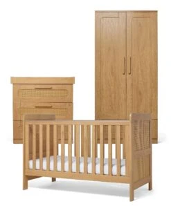 Mamas & Papas Mamas & Papas Esna 3 Piece Nursery Furniture Set With Cot Bed, Dresser And Wardrobe - Rattan
