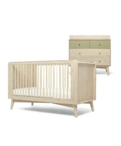 Mamas & Papas Mamas & Papas Coxley 2 Piece Nursery Furniture Set With Cot Bed & Dresser - Natural/Olive Green