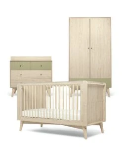 Mamas & Papas Mamas & Papas Coxley 3 Piece Nursery Furniture Set With Cot Bed, Dresser & Wardrobe - Natural/Olive Green