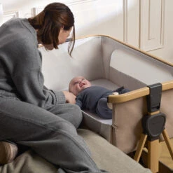 Silver Cross Silver Cross Lunar Bedside Crib – Oatmeal -Push Chair Expert Sales silver cross lunar bedside crib lifestyle 11