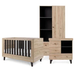 Tutti Bambini Tutti Bambini Como 3 Piece Nursery Furniture Set With Cot Bed, Dresser And Wardrobe - Distressed Oak / Slate Grey