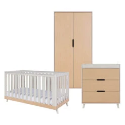 Tutti Bambini Tutti Bambini Hygge 3 Piece Nursery Furniture Set With Cot Bed, Dresser & Wardrobe - Light Oak / White Sand