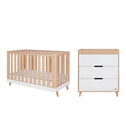 Tutti Bambini Tutti Bambini Hygge Mini 2 Piece Nursery Furniture Set With Cot Bed And Dresser - White/Light Oak