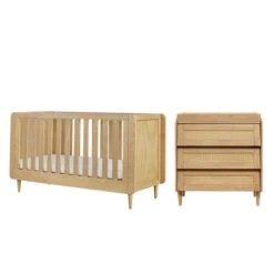 Tutti Bambini Tutti Bambini Japandi 2 Piece Nursery Furniture Set With Cot Bed & Dresser - Light Oak