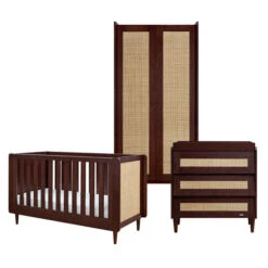 Tutti Bambini Tutti Bambini Japandi 3 Piece Nursery Furniture Set With Cot Bed, Dresser And Wardrobe - Warm Walnut