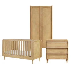 Tutti Bambini Tutti Bambini Japandi Mini 3 Piece Nursery Furniture Set With Cot Bed, Dresser And Wardrobe - Light Oak
